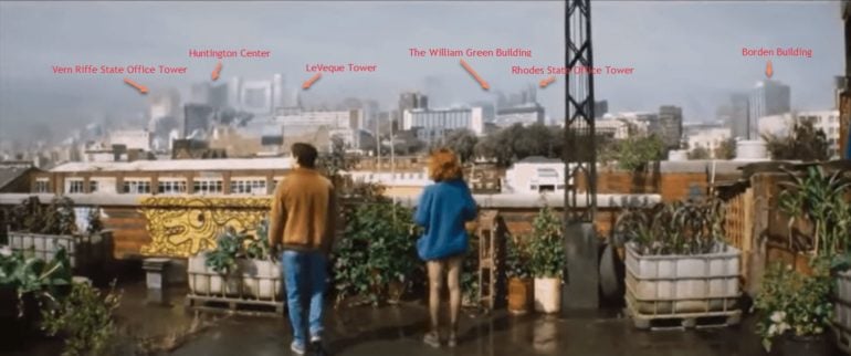 Ready Player One Offers A Glimpse Of The Columbus Skyline 3 Ready Player One movie scene with the Columbus skyline labeled including LeVeque Tower