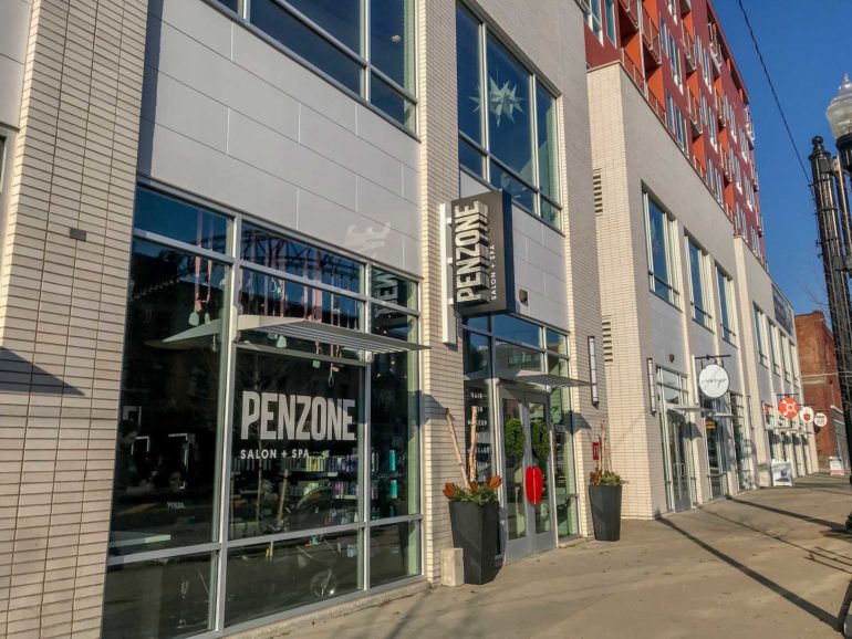 PENZONE Salon + Spa Is Officially Open In The Short North And You'll Never Want To Leave 15 Street view of the Penzone Salon + Spa storefront with a glass and tile facade