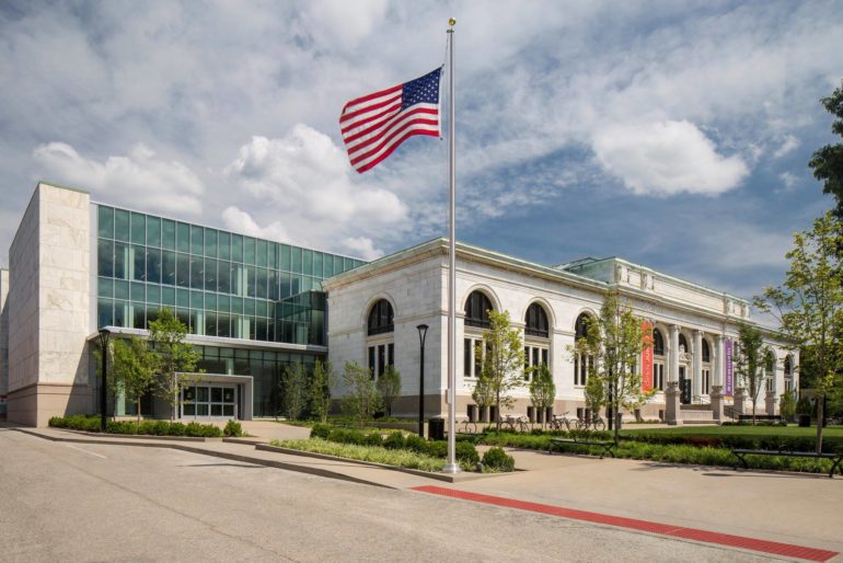 The Columbus Library's Culture Pass Offers Free Admission To So Many Columbus Institutions 3 Exterior of Columbus Metropolitan Main Library with flag pole and glass atrium