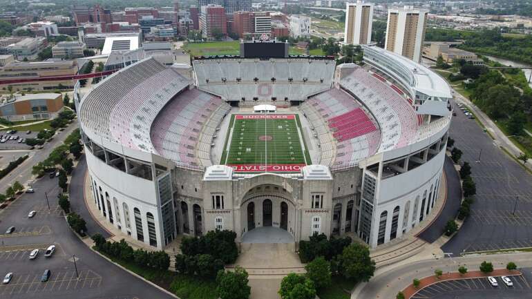 Ohio Stadium History: How The Horseshoe Became The Shoe 14 Aerial view of Ohio Stadium football field and horseshoe seating