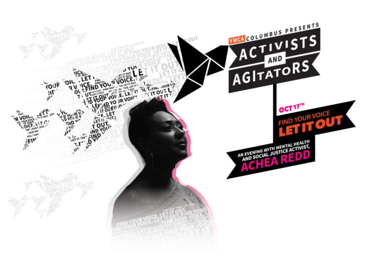 YWCA Columbus Activists and Agitators graphic promoting an evening with Achea Redd
