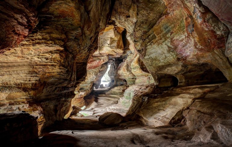 Inside the Rock House corridor at Hocking Hills State Park
