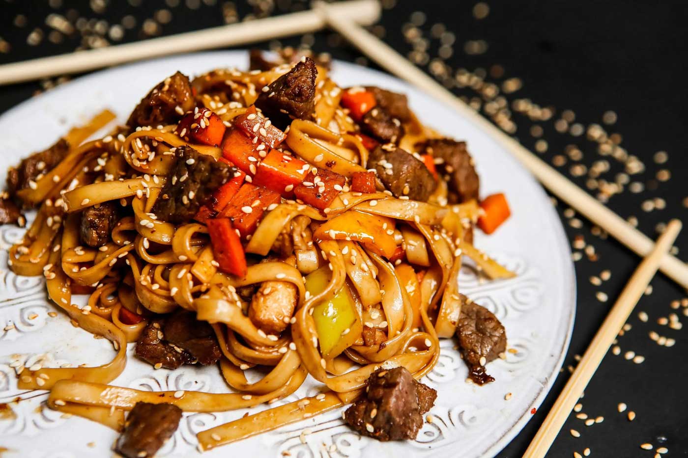 chinese style noodles on plate