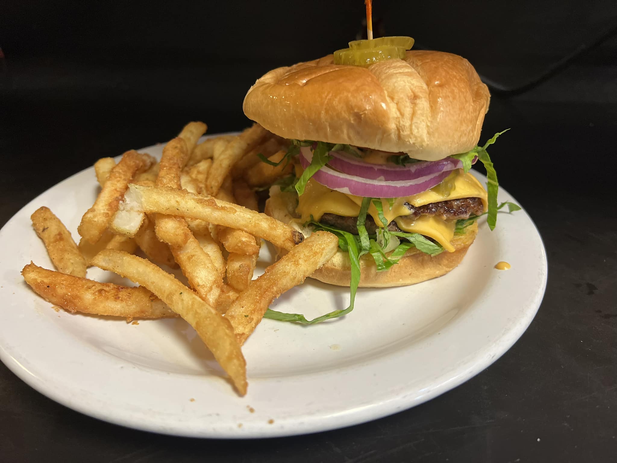 dannys deli burger with fries