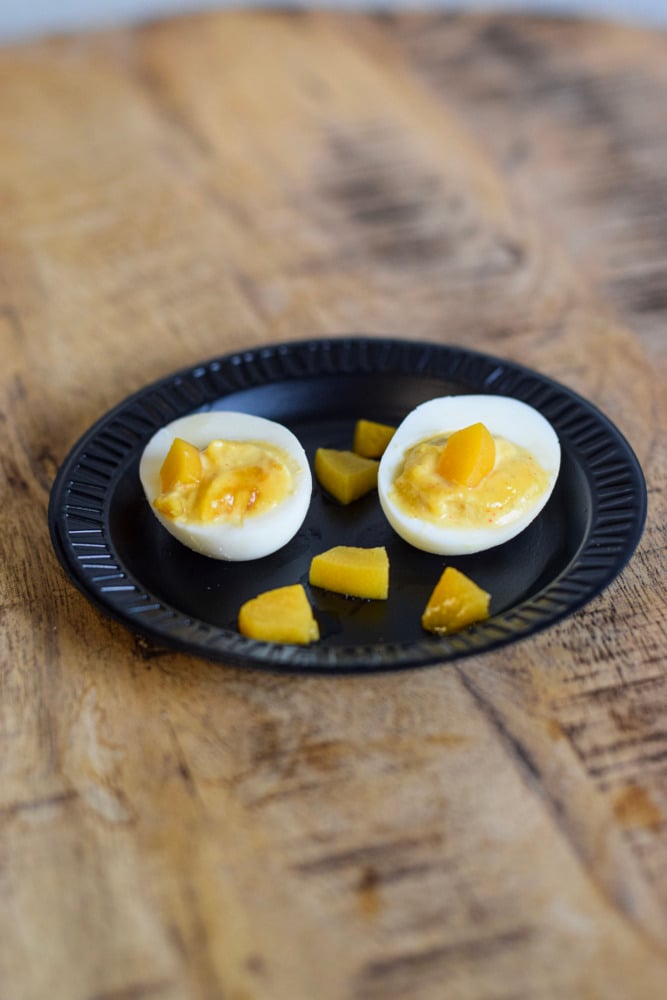 sriracha peach deviled egg