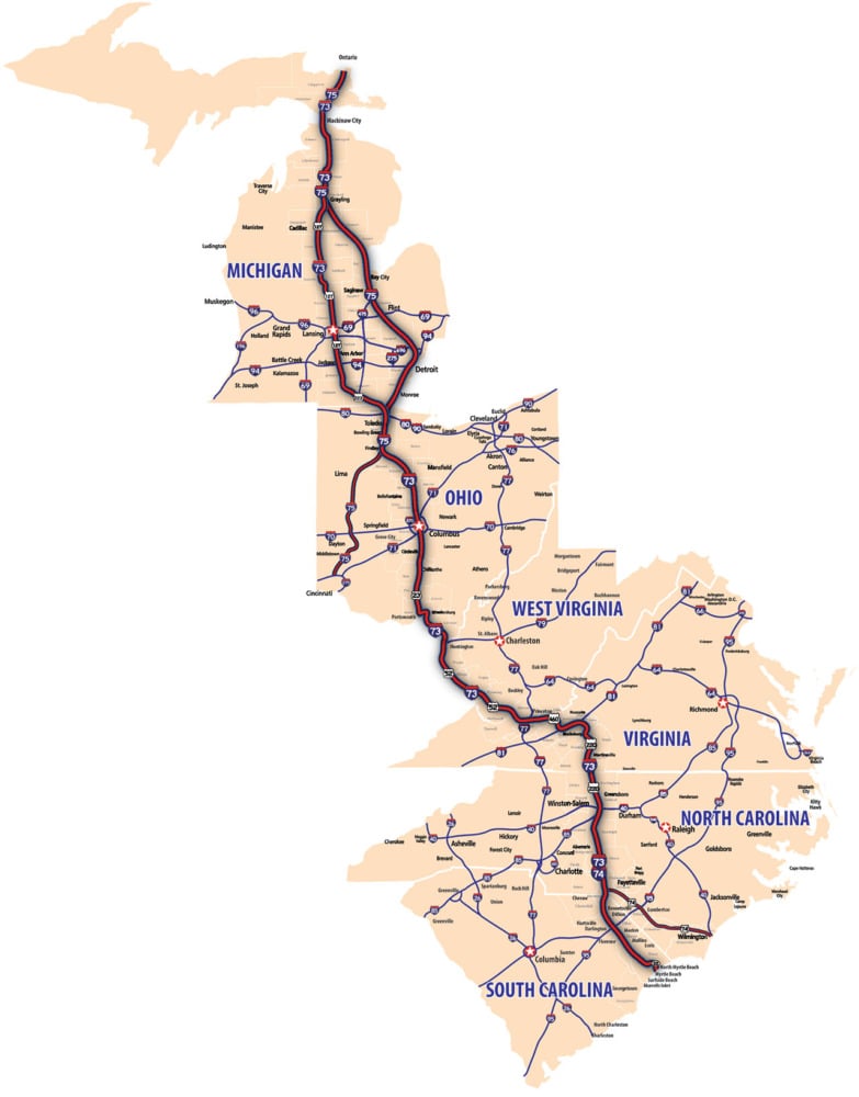 i-73 map from michigan to south carolina