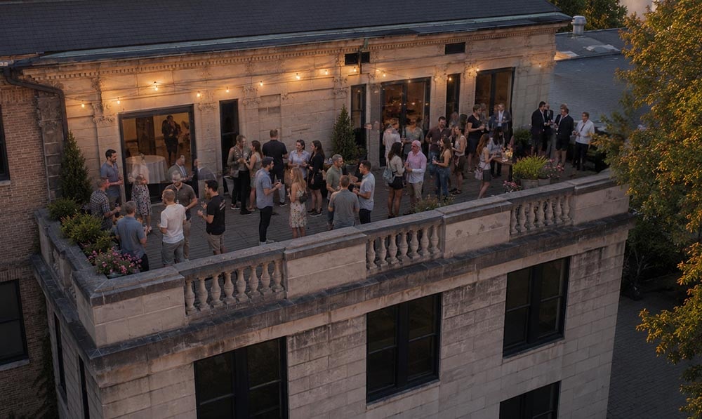 rooftop bar with ambient lighting