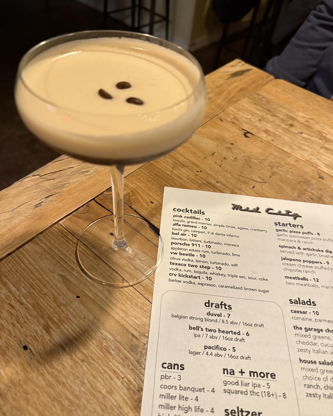 espresso martini and menu