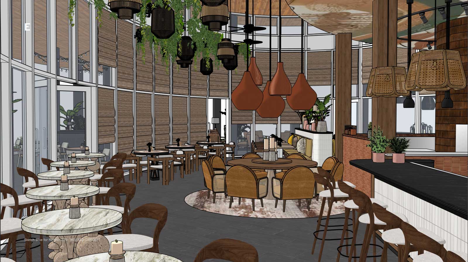 scioto mile restaurant interior rendering