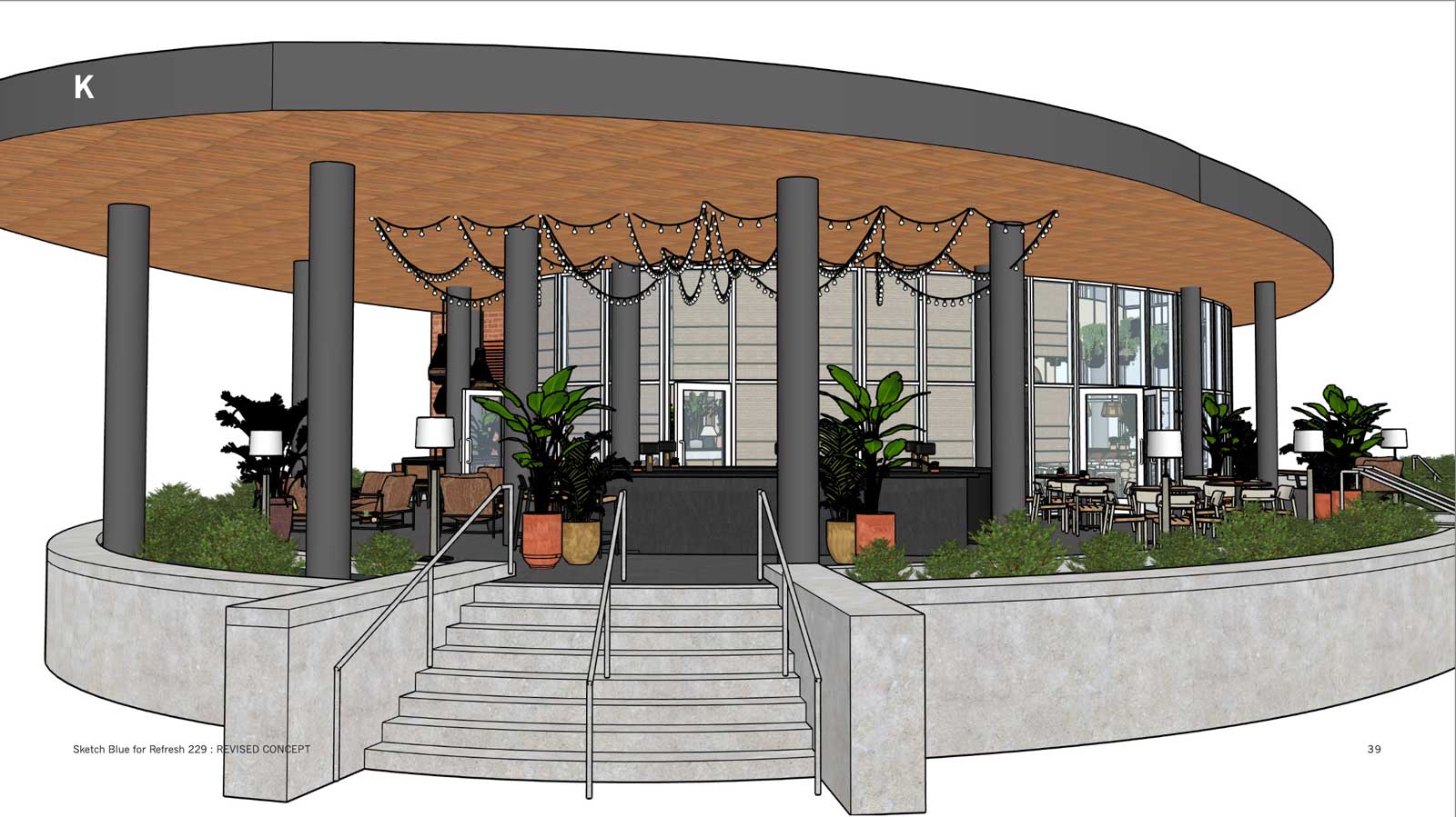scioto mile restaurant exterior rendering