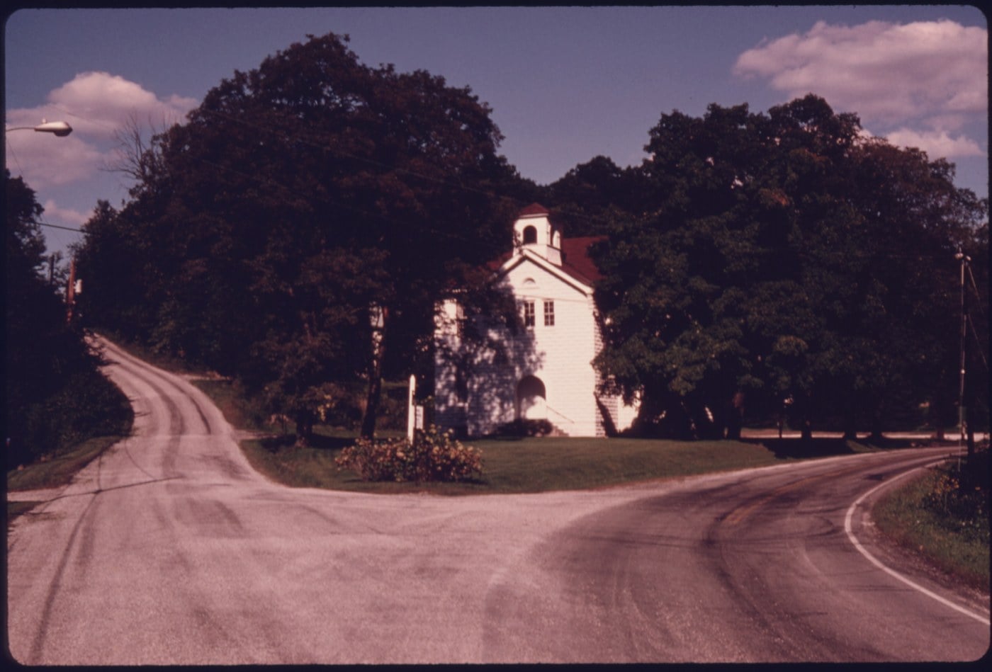 Boston community church at Hines Hill and Boston Mills roads in Cuyahoga Valley, photographed in September 1975
