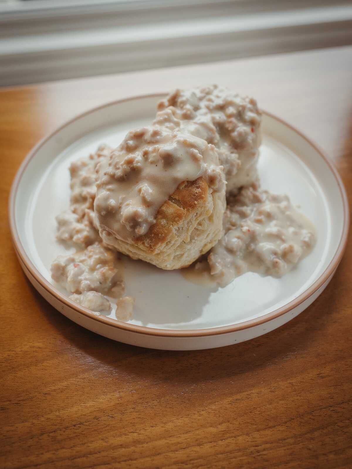 biscuits and gravy on plate