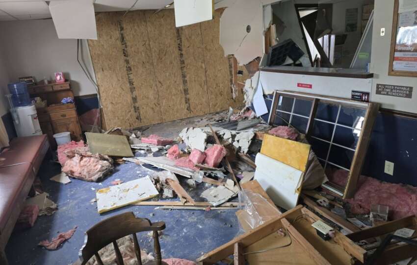 car crash into animal clinic