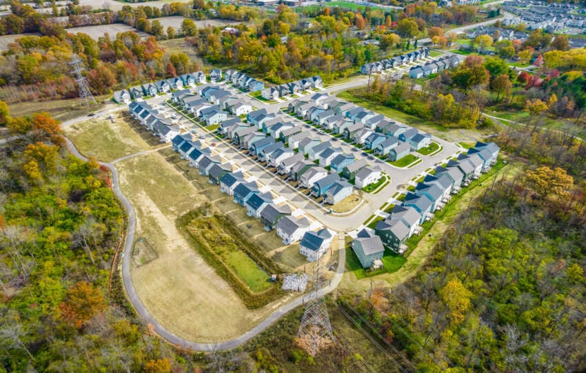 aerial view of suburban neighborhood