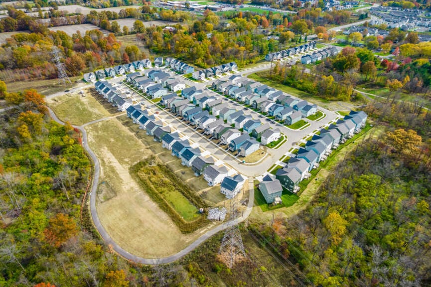 aerial view of suburban neighborhood