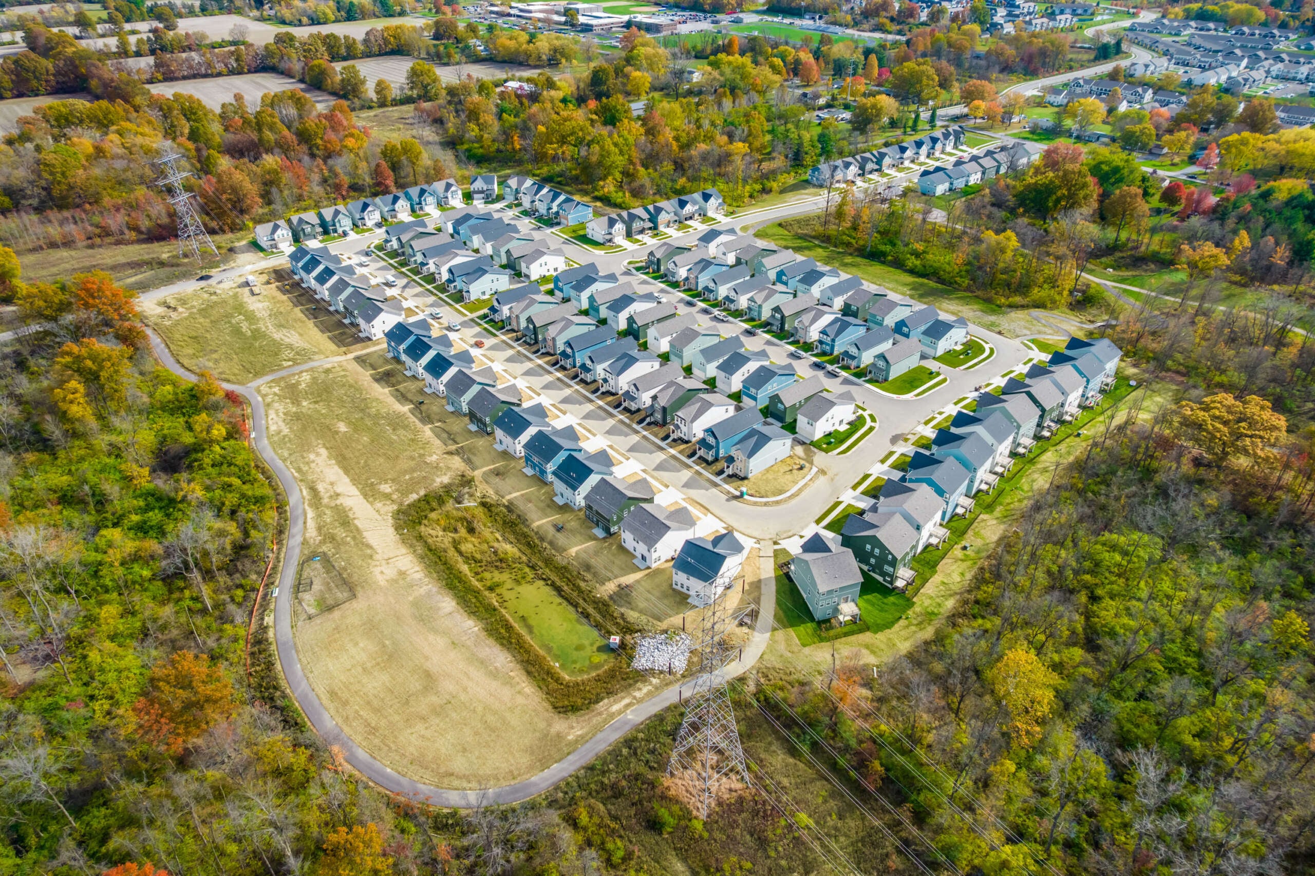 aerial view of suburban neighborhood