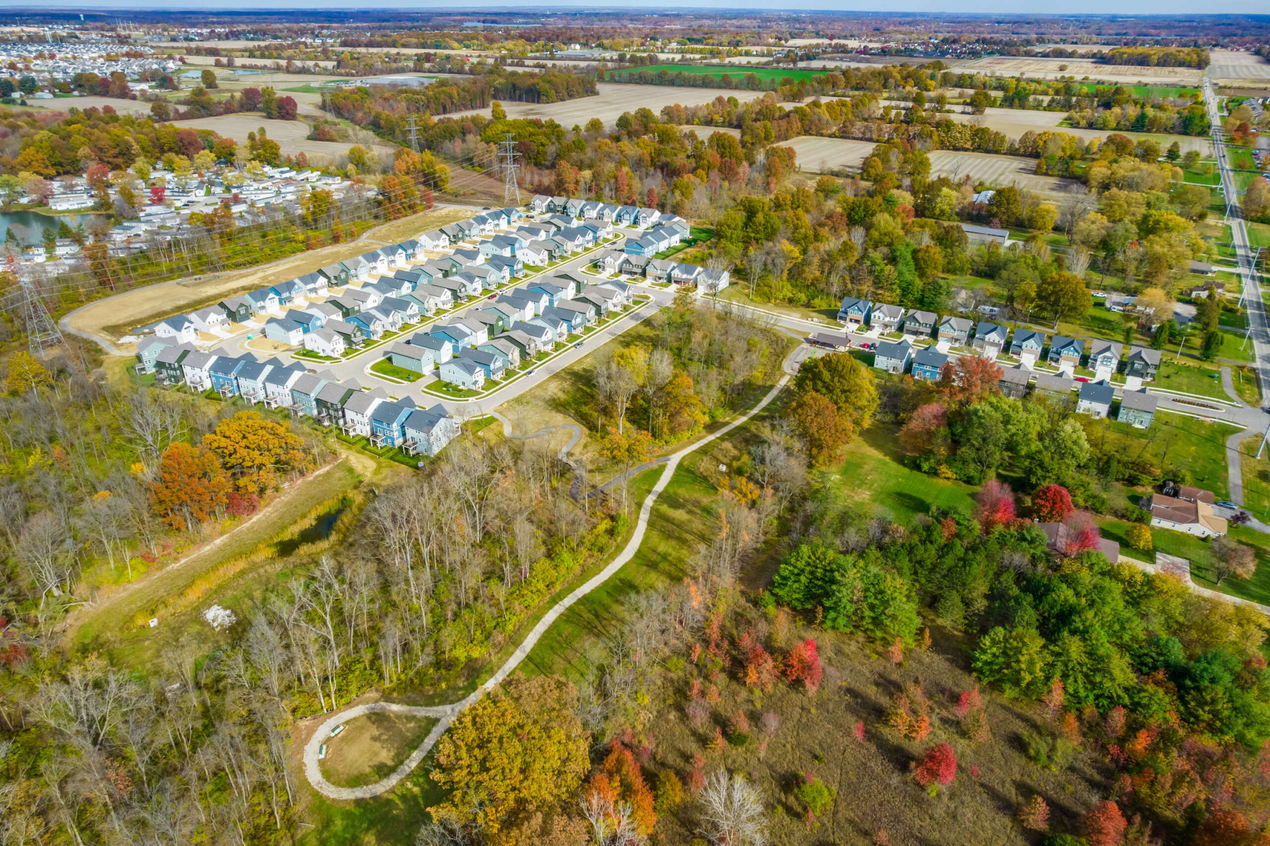 aerial view of suburban neighborhood