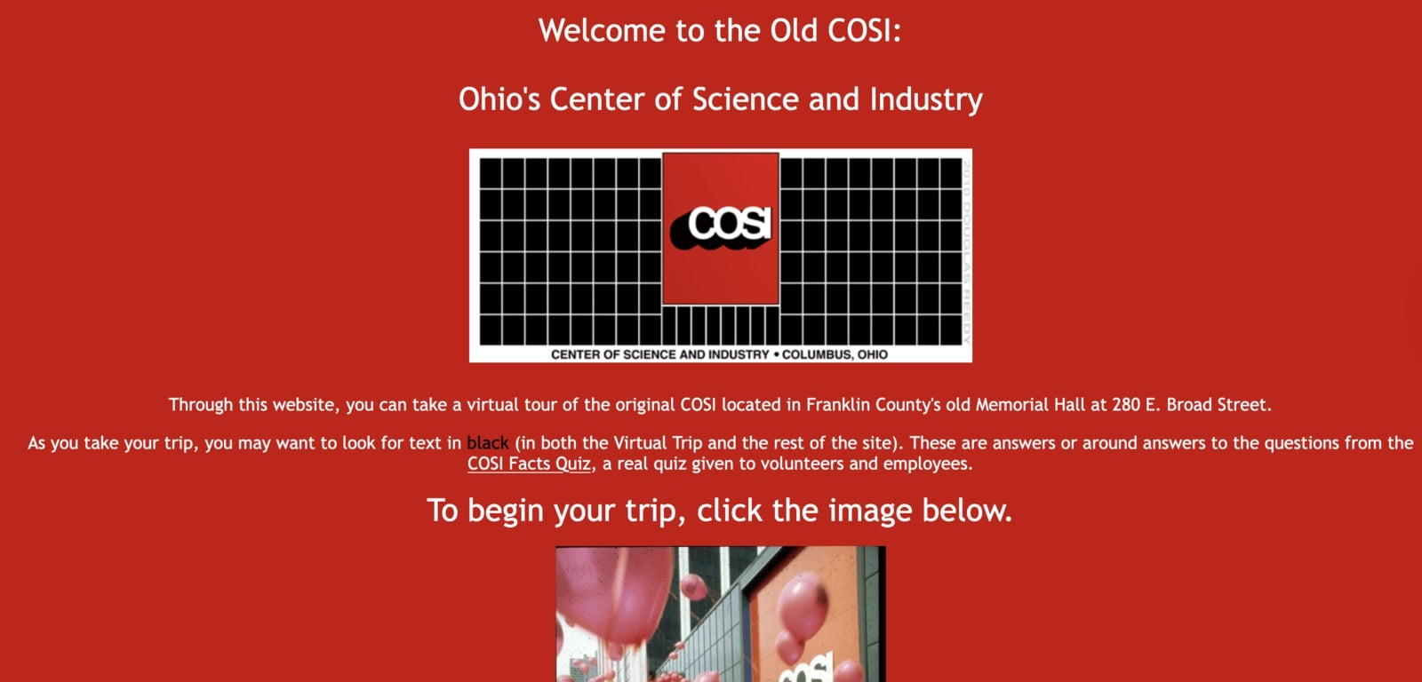 screenshot of the old cosi landing page