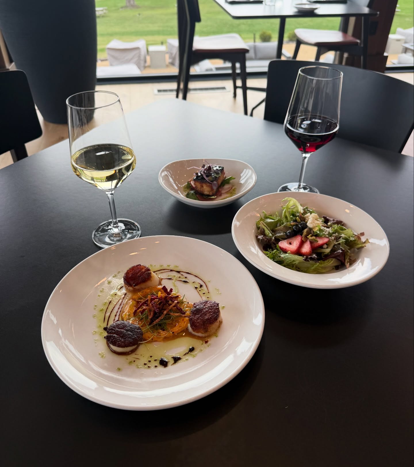 food and wine on table