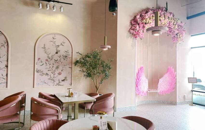 pink pistachio cafe interior