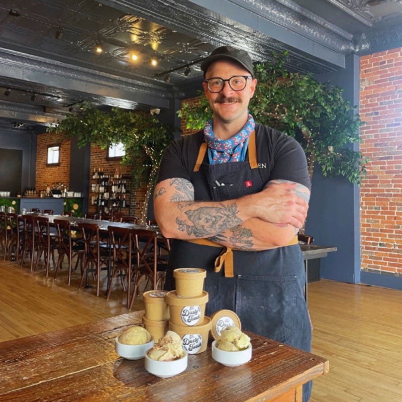 chef standing with ice cream