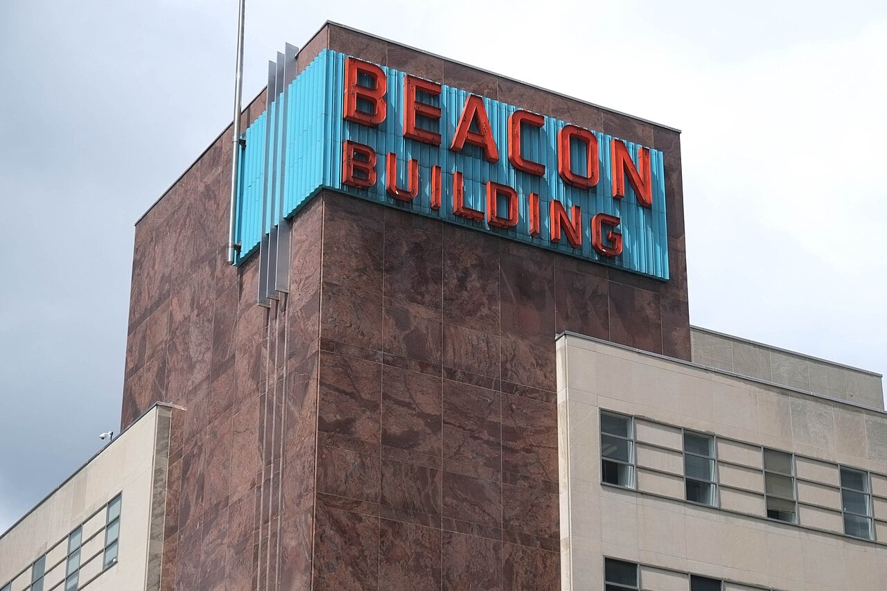 beacon building neon sign