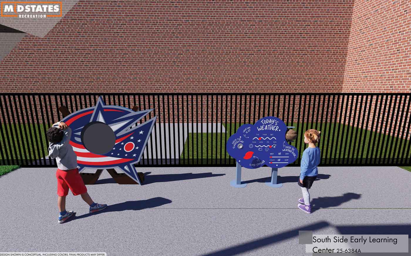 A New Blue Jackets-Themed Playground Is Coming To A South Side Early Learning Center 3 rendering of children playing on playground