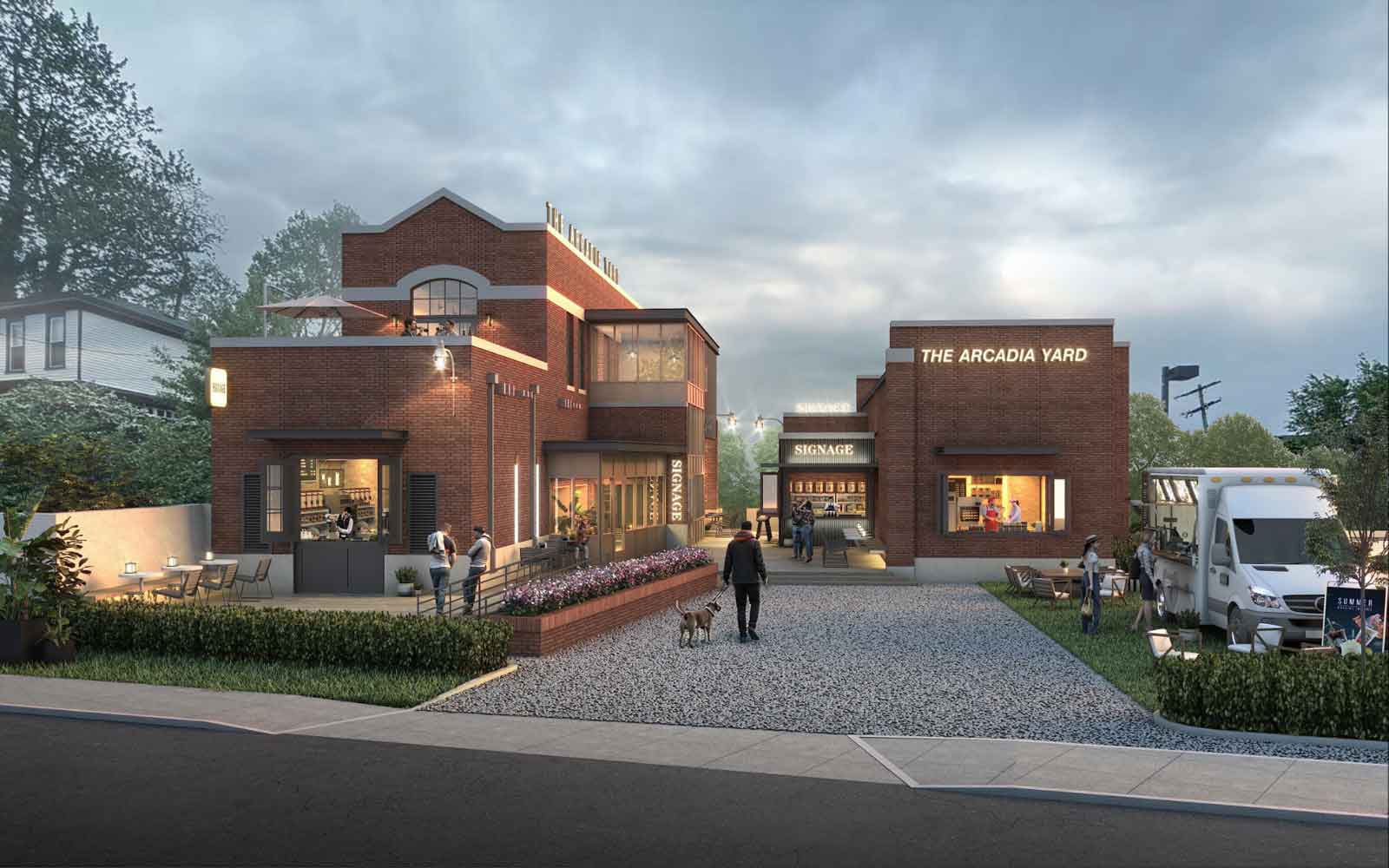 rendering of brick buildings