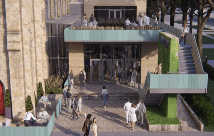 a rooftop bar at music hall renovation