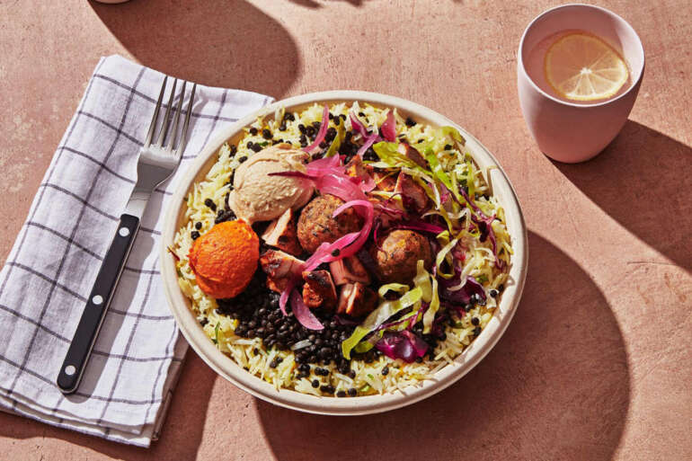 bowl of Mediterranean food