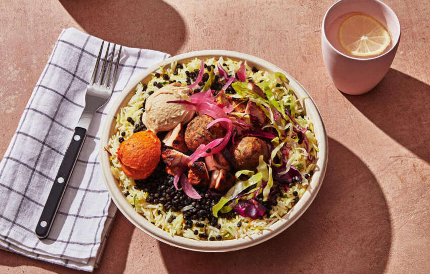 bowl of Mediterranean food