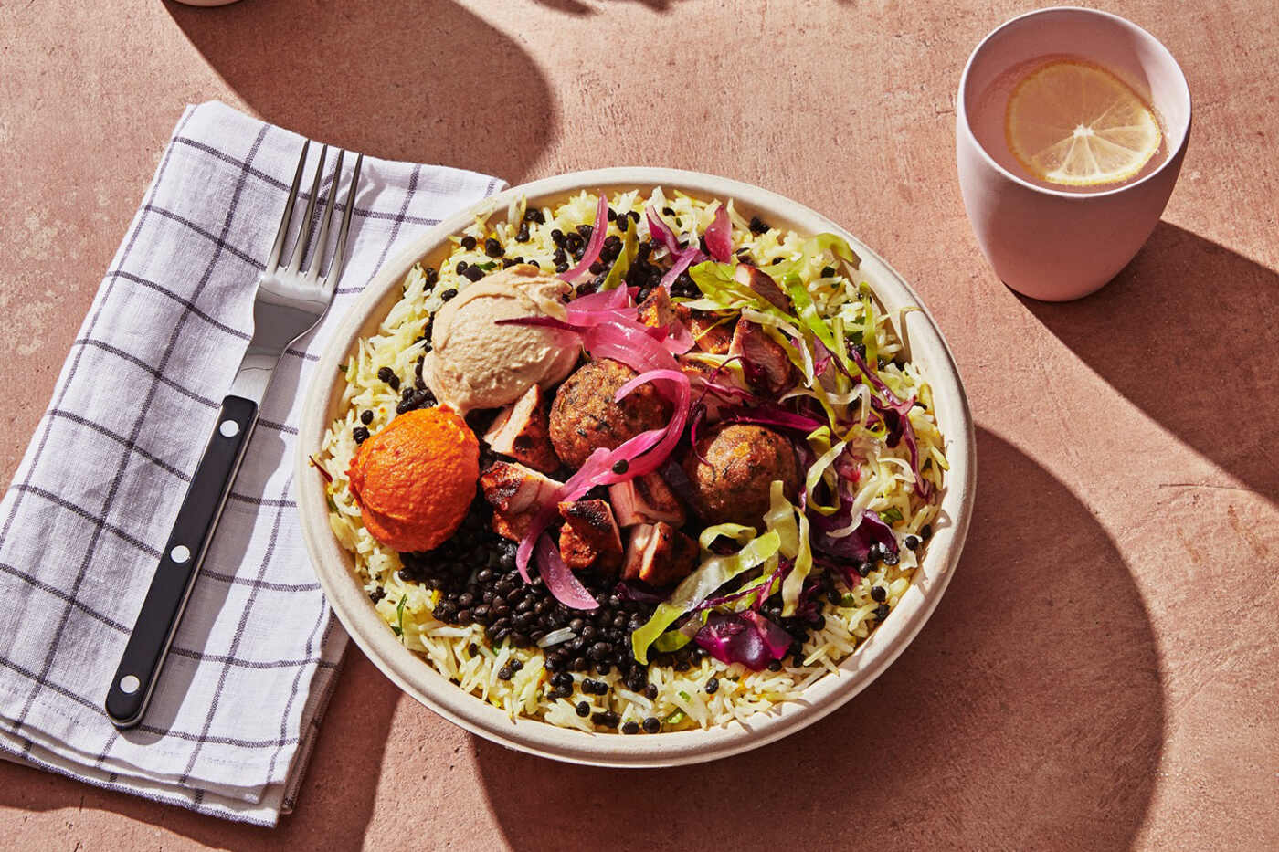 bowl of Mediterranean food
