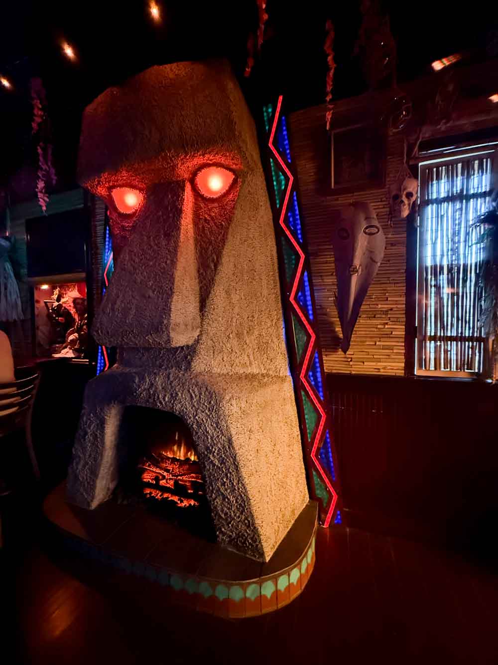 moai statue at tiki bar
