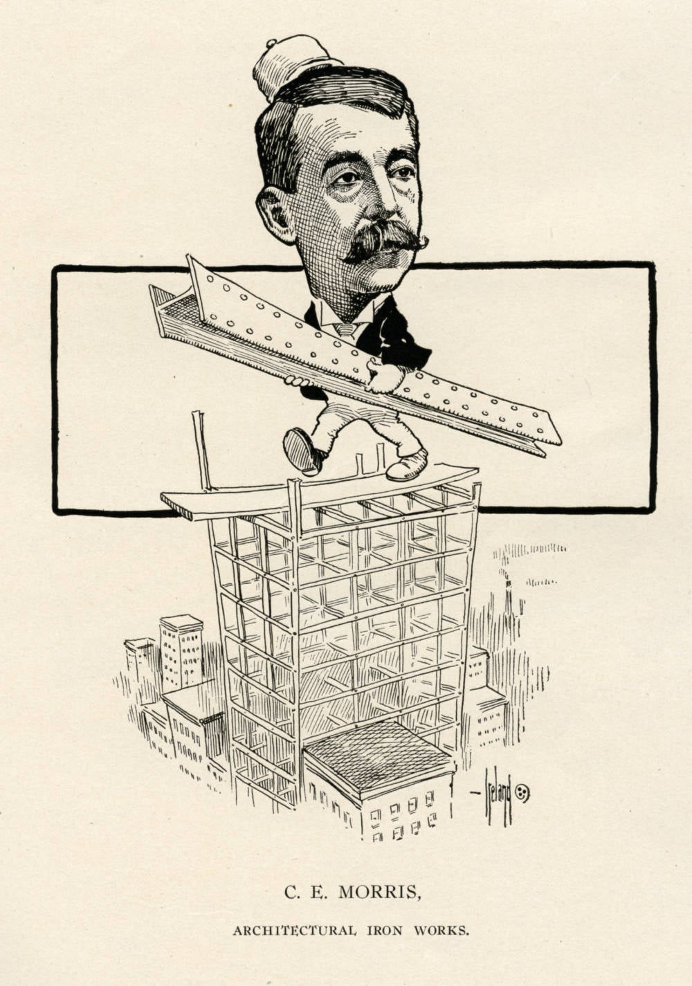 This Stunning 1897 Mansion In Olde Towne East Is Looking For Its Next Chapter 1 caricature style drawing depicting c.e. morris holding a steel beam.