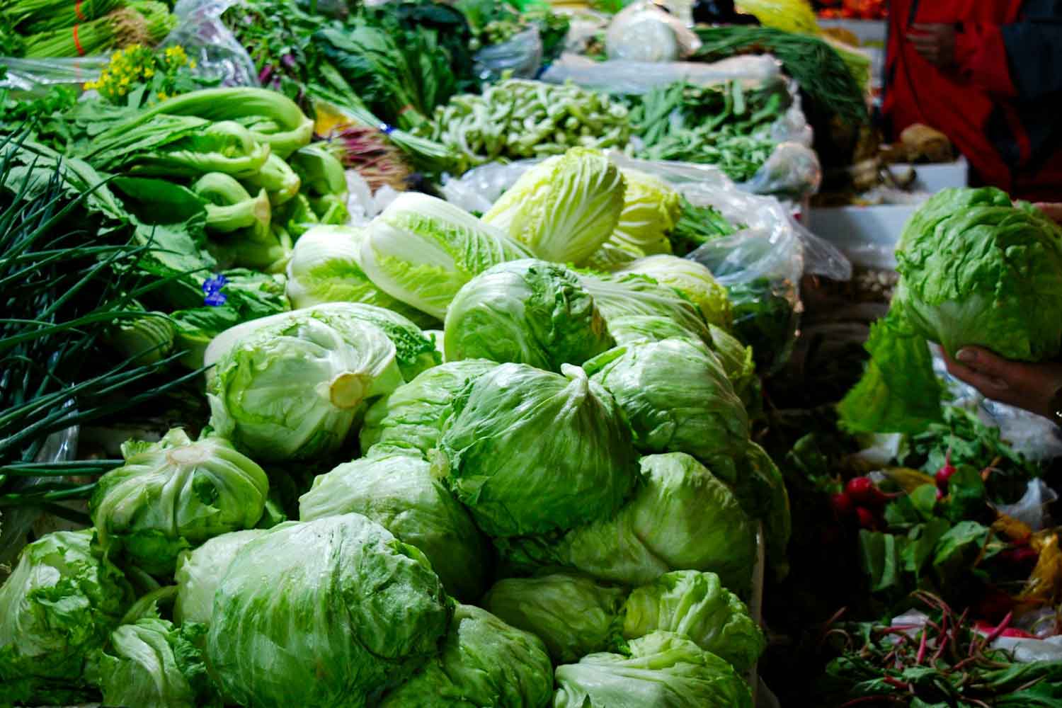 lettuce and other produce at market