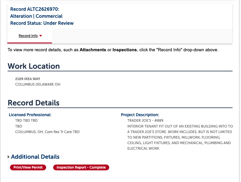 Trader Joe's Polaris permit