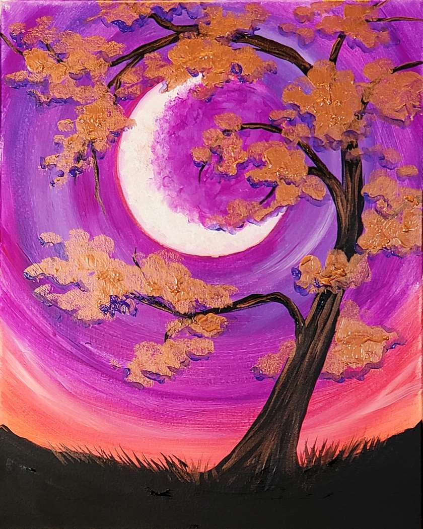 Events 16 🎨🥤🌳 Paint and Sip: Copper Tree Moon 🌙✨