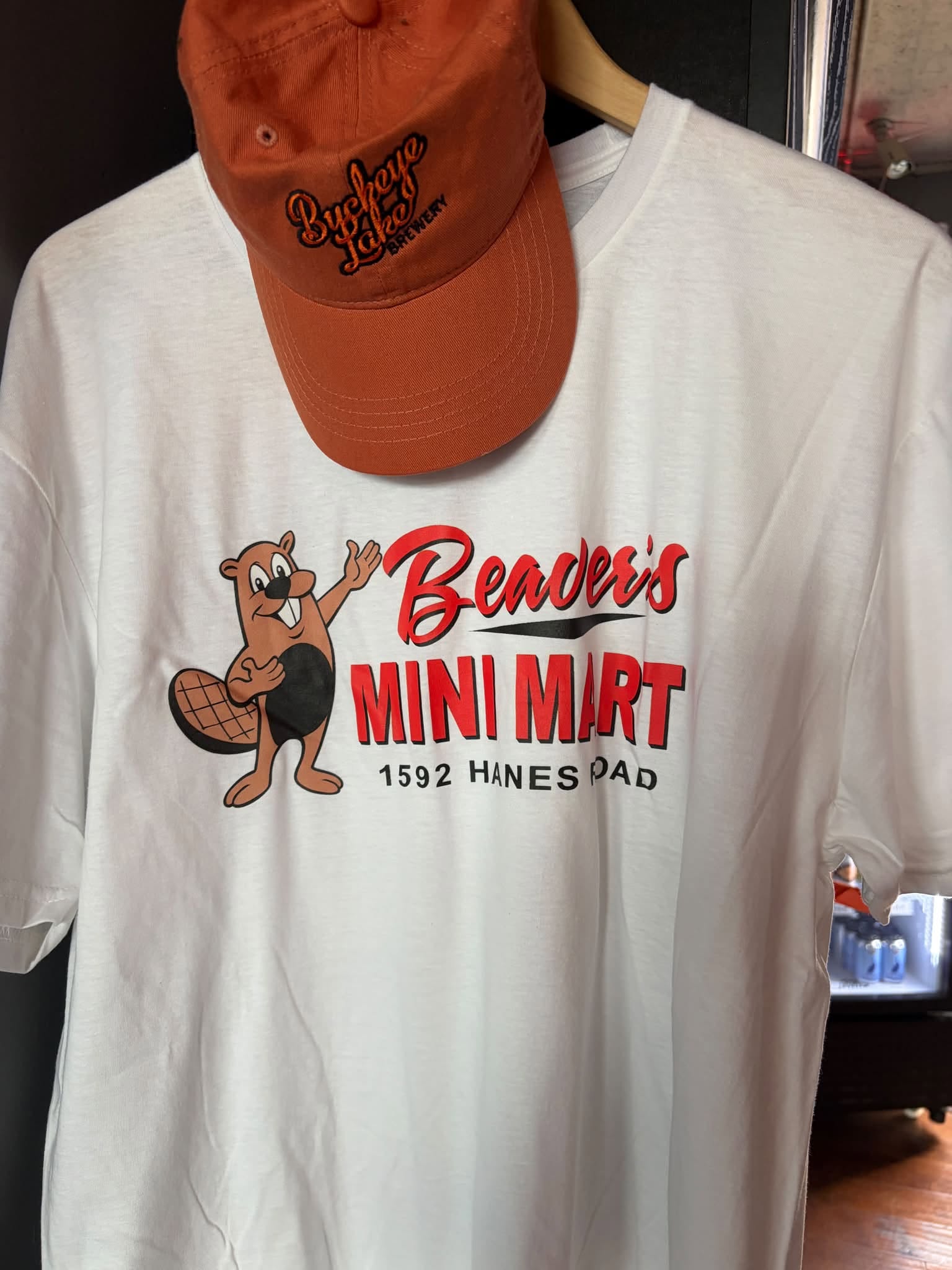 white tshirt showcasing beaver mini mart's logo