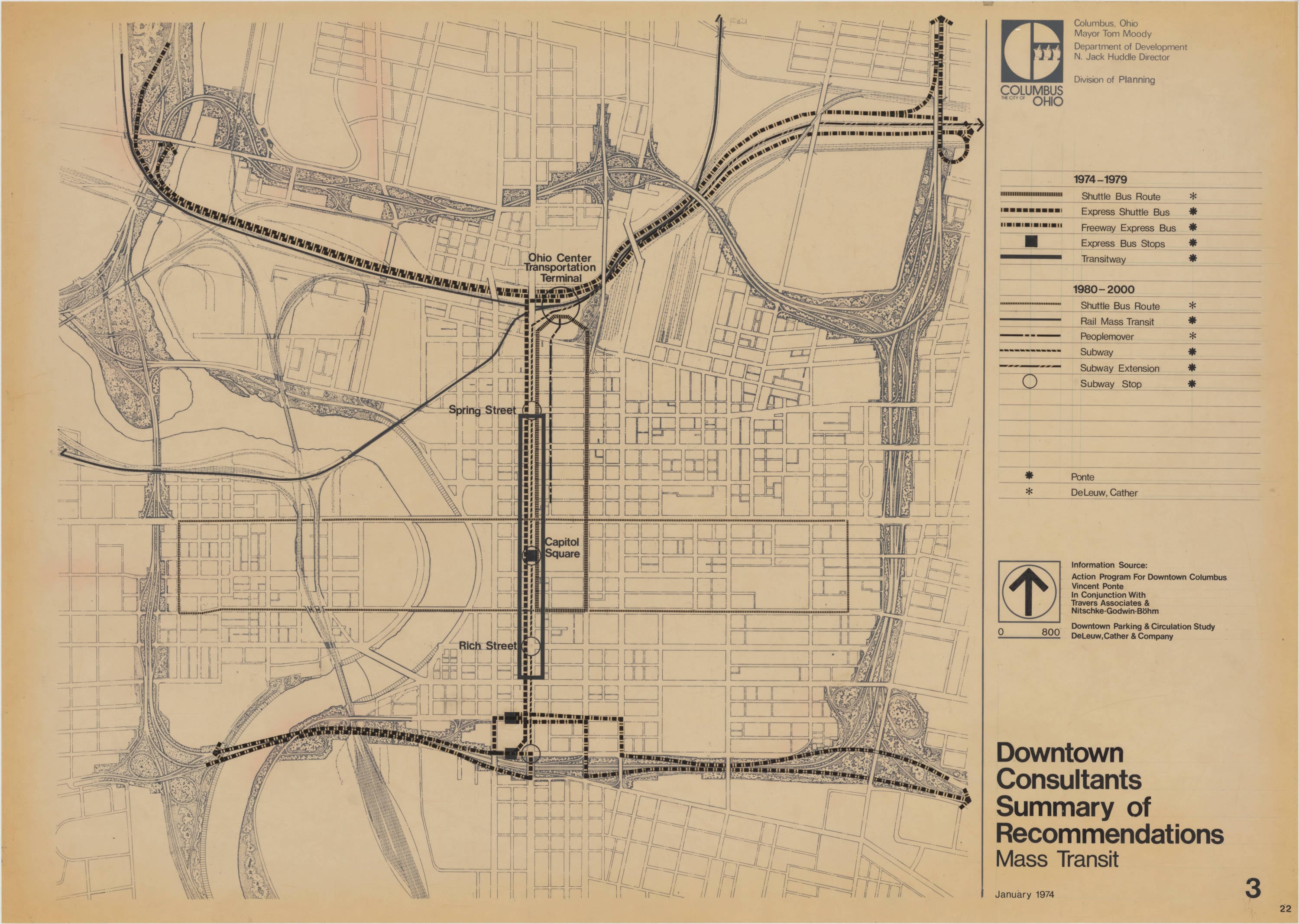 The Man Who Dreamed Up Montreal's Underground City Also Made Plans For A Columbus Subway 1 1974 Columbus planning map showing a proposed subway running under High Street with stops at Spring Street, Capitol Square and Rich Street