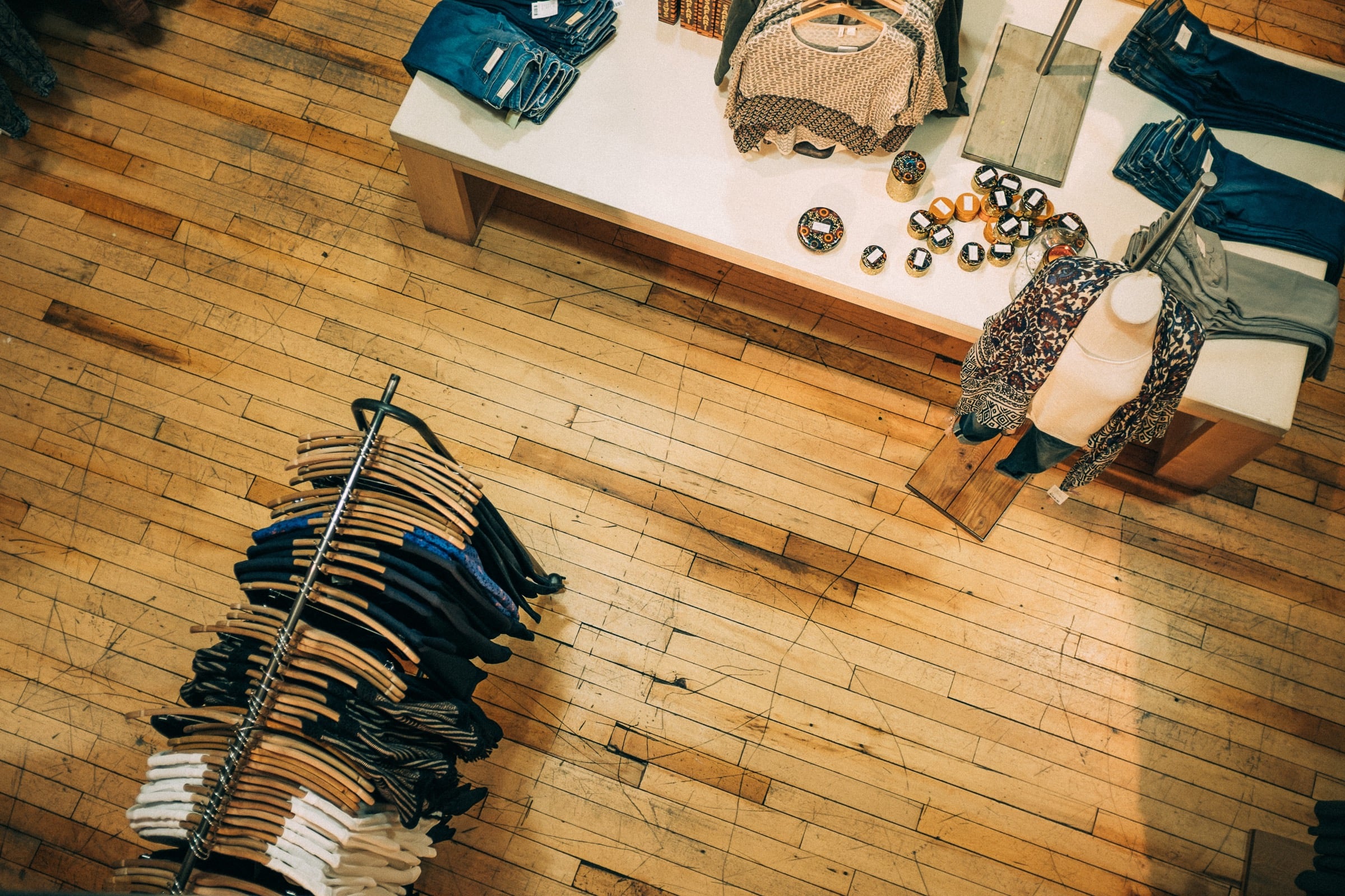 Clothing racks in a resale shop