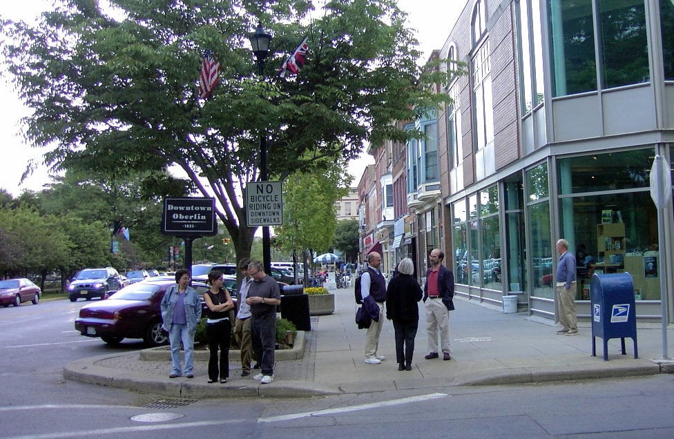 Storefronts and pedestrians in the Downtown Oberlin Historic District