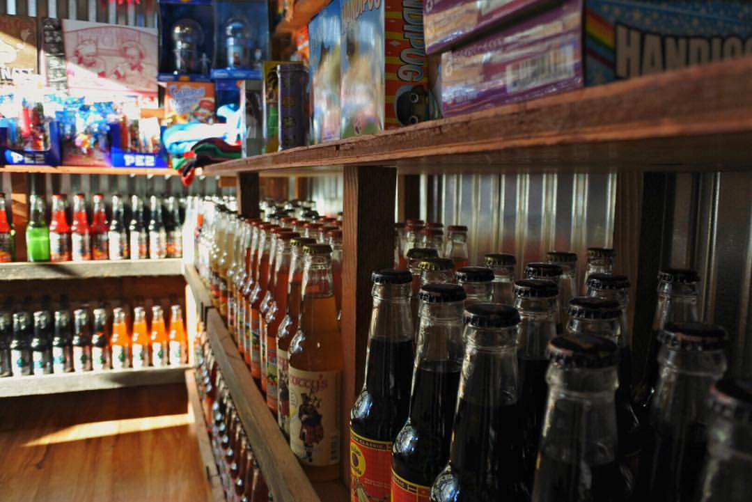 Soda shelves at a Rocket Fizz location