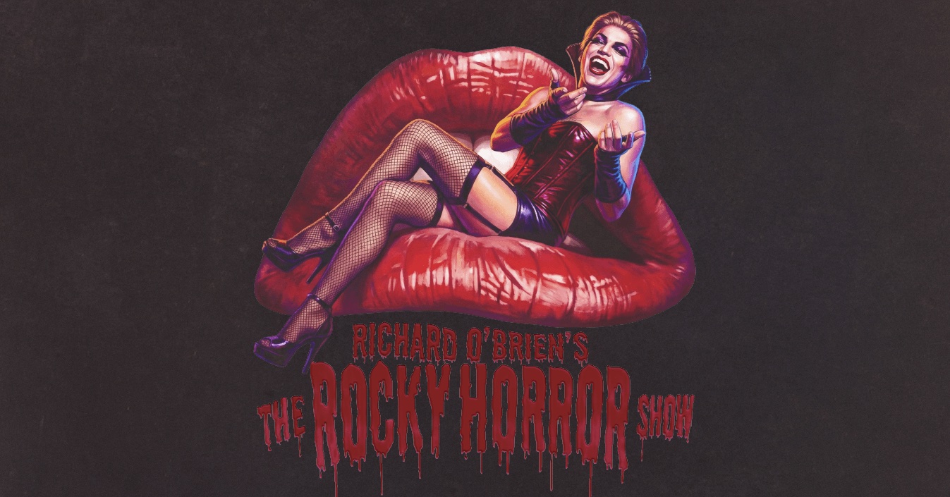 The Rocky Horror Show artwork with a performer reclining on the famous red lips