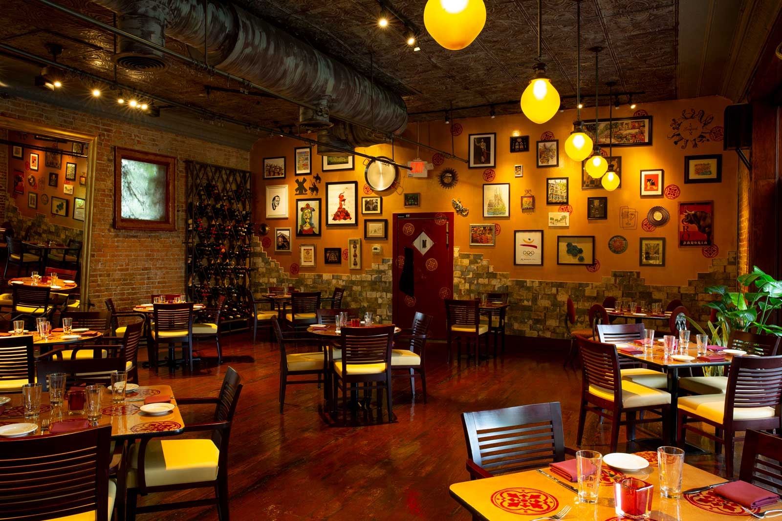 exposed brick walls inside restaurant