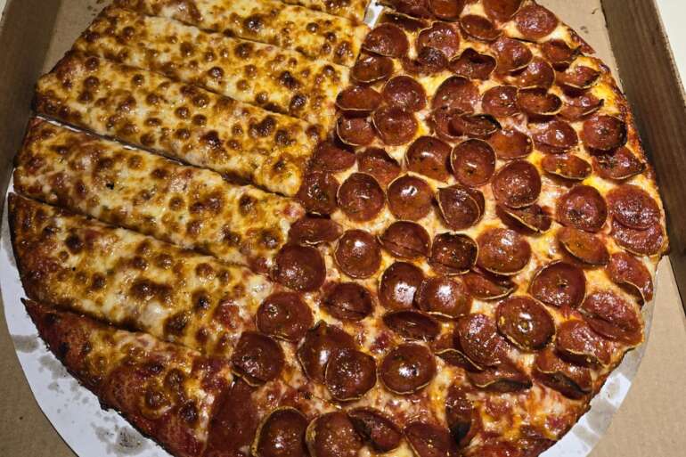 The Best Pizza In Columbus: 26 Pizzerias By Style 6 Half cheese, half pepperoni Columbus-style pizza from Massey's, cut into rectangles, in a delivery box