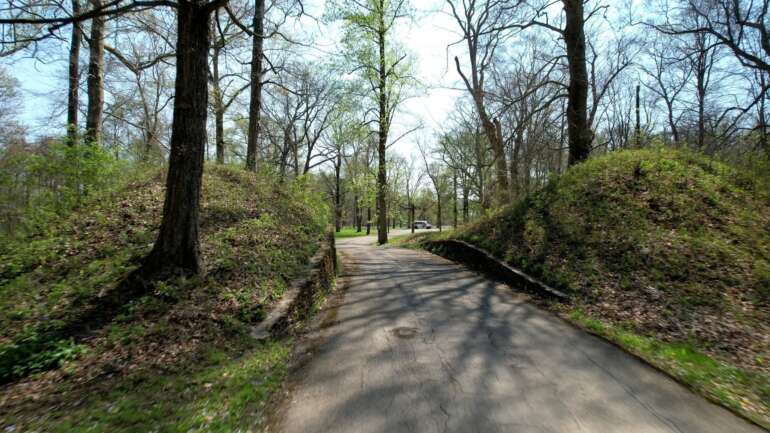 road going through ancient mounds
