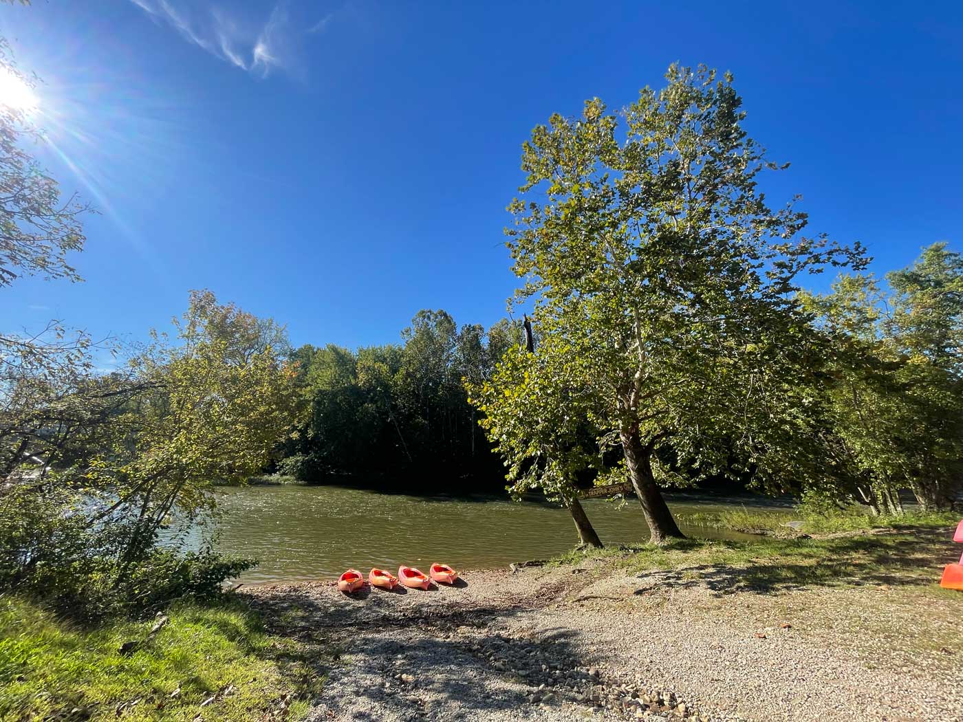 canoes lined up at creek edge