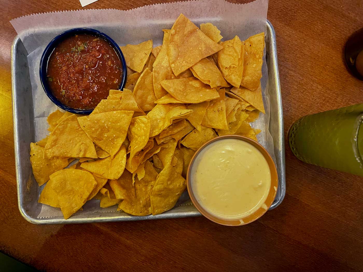 Ochoa Mexican Grill Brings Tacos And Cocktails To East Main Street 2 chips and salsa and queso on tray